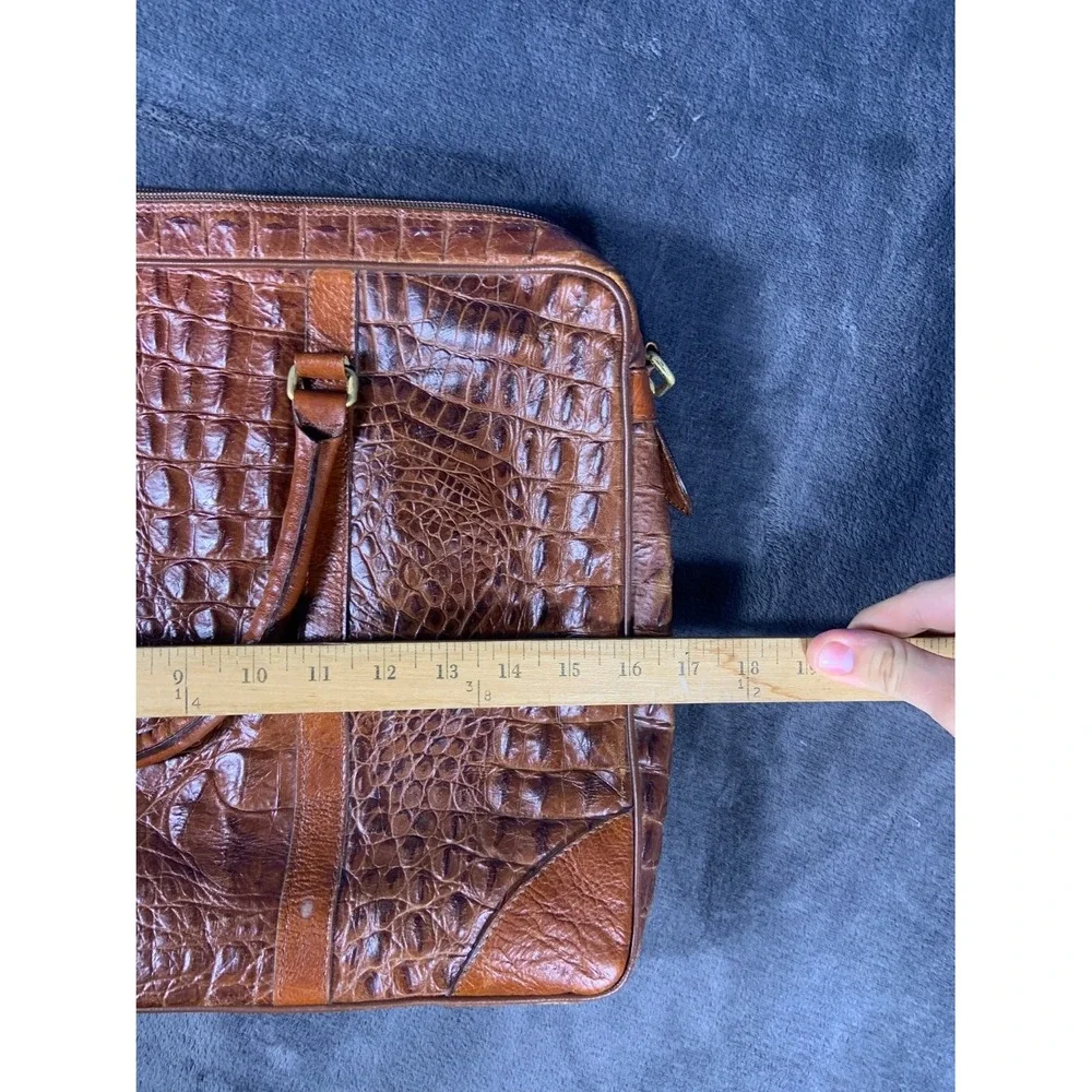 Giudi Italy Brown Crocodile Embossed Leather Briefcase Laptop Bag Large